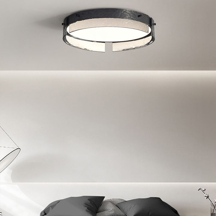 Modern Minimalist Black Round Drum Glass Aluminum Acrylic LED Flush Mount Ceiling Light For Living Room &amp; Bedroom
