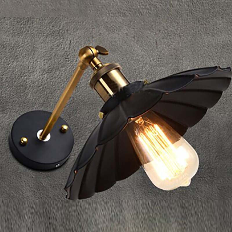 Industrial Vintage Iron Pleated Umbrella 1- Light Wall Sconce Lamp