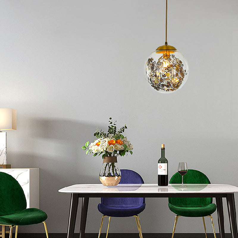 Zeitgenössische Einfachheit Glas Ball Shade Messing 1-Licht Pendelleuchte für Wohnzimmer 
