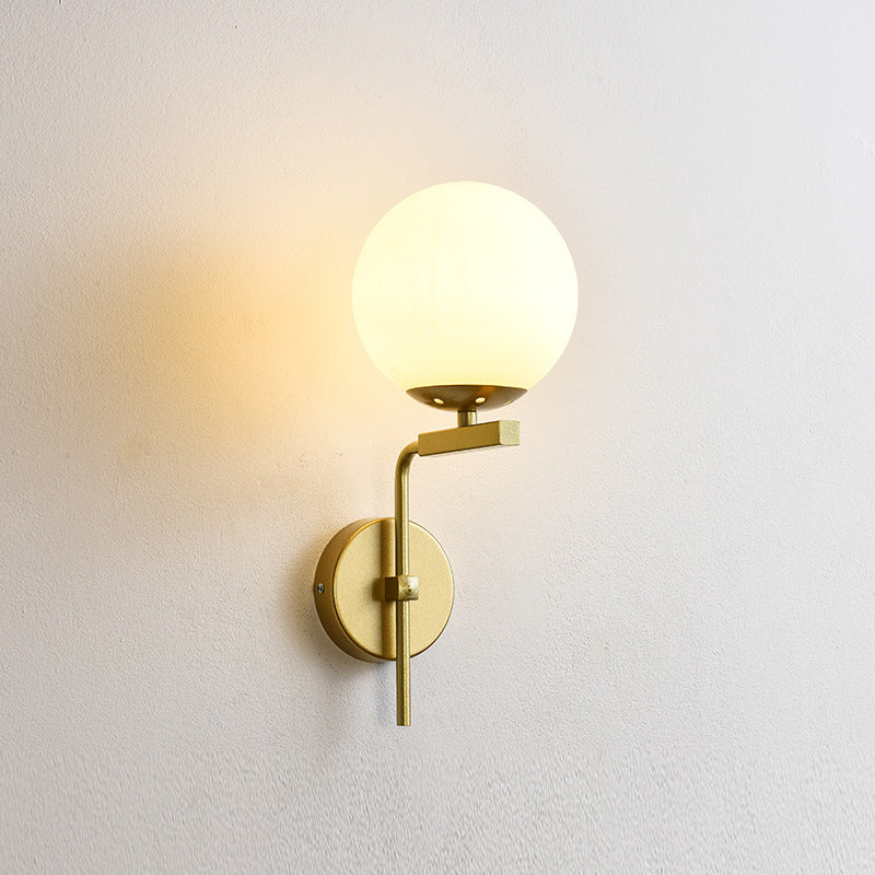 Contemporary Nordic Round Glass Iron Right Angle Arm 1-Light Wall Sconce Lamp For Bedroom
