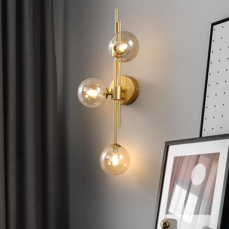 European Vintage Minimalist Orb Hardware Glass 3-Light Wall Sconce Lamp