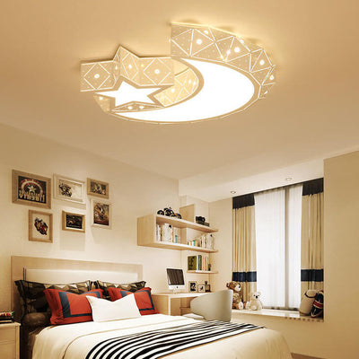 Modern Star Moon Geometric Iron LED Kids Flush Mount Ceiling Light