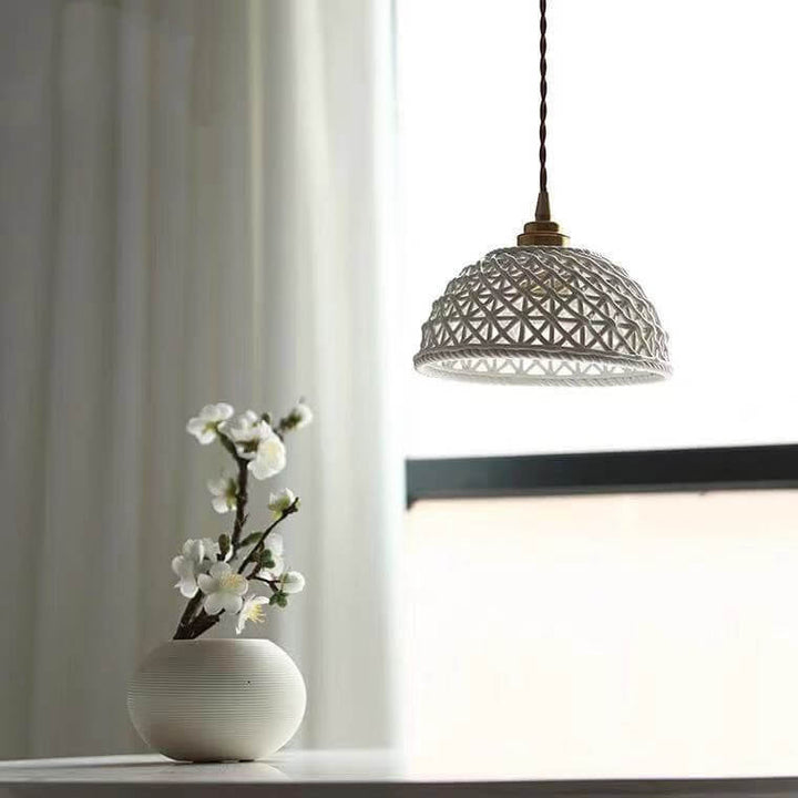 Lámpara colgante vintage de cerámica con diseño de celosía 1 - Luz 