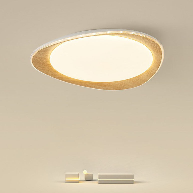 Modern Minimalist Wood Grain Pebble LED Flush Mount Ceiling Light