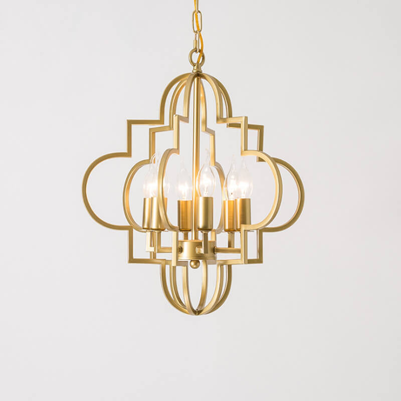 Modern Luxury Gold Hollow Iron Lantern 6-Light Chandelier