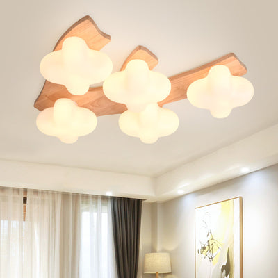 Japanese Cream Logs Cloudy Plum 3/5 Light Flush Mount Ceiling Light