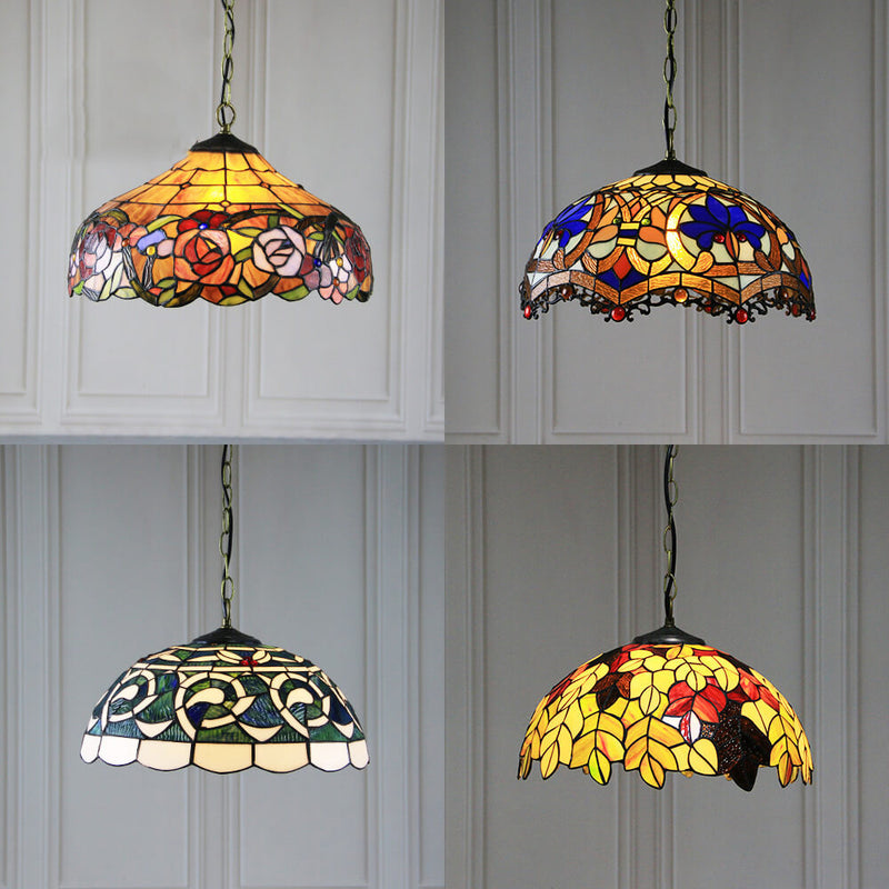 Tiffany Rustic Stained Glass Dome 1-Light Pendant Light