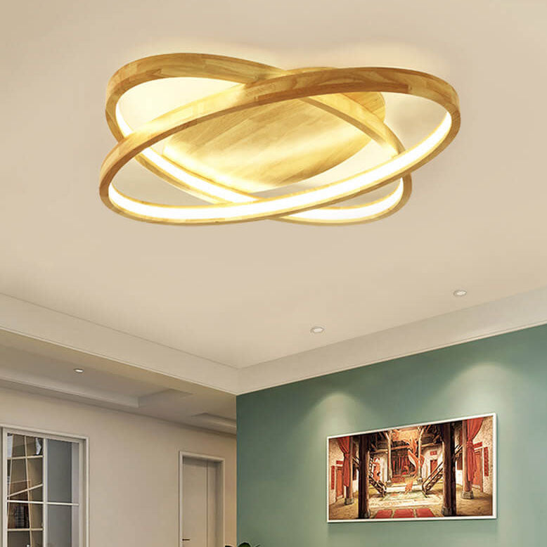 Modern Nordic Wooden Oval LED Flush Mount Light