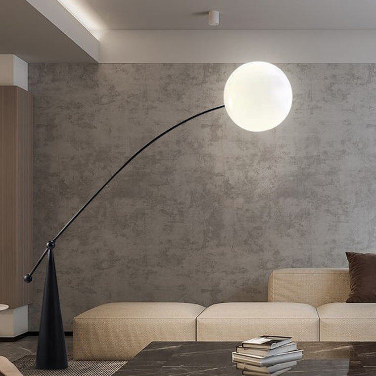 Zeitgenössische kreative konische Basis Angelrute Orb Eisen Glas 1-Licht Stehlampe für Wohnzimmer 