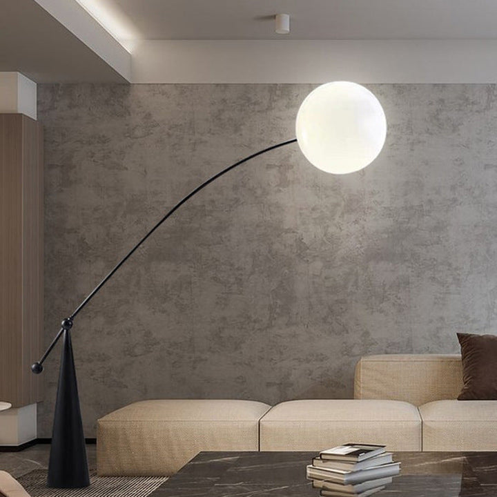 Zeitgenössische kreative konische Basis Angelrute Orb Eisen Glas 1-Licht Stehlampe für Wohnzimmer 