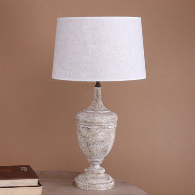 Vintage Country Fabric Doing Old Solid Wood Base 1-Light Table Lamp