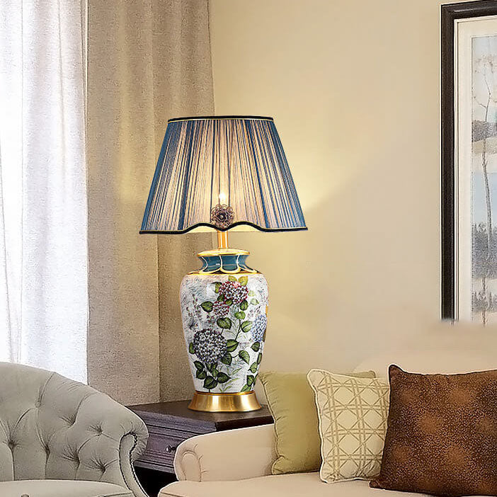 Modern Luxury Painted Fabric Ceramic 1-Light Table Lamp