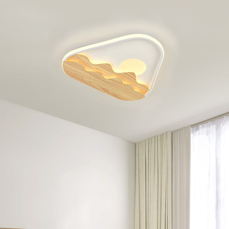 Modern Minimalist Landscape Triangle Wood Acrylic LED Flush Mount Lighting