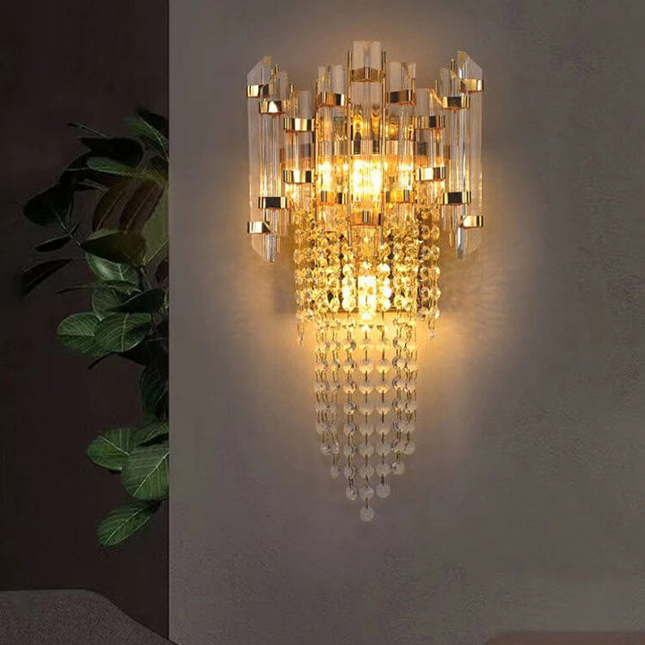Lámpara Aplique de Pared de 3 Luces de Cristal con Flecos de Lujo Moderno de Acero Inoxidable 