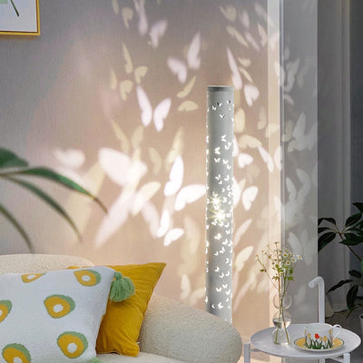 Contemporary Creative Cylinder Butterfly Iron Aluminum LED Standing Floor Lamp For Living Room