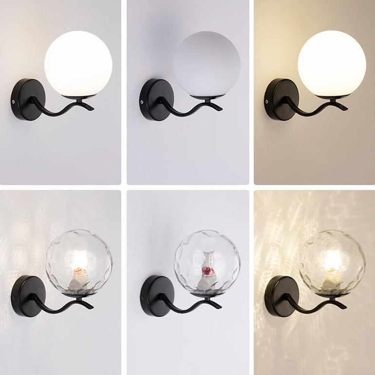 Luxury Iron Bracket Spherical Glass Lampshade 1-Light Wall Sconce Lamp