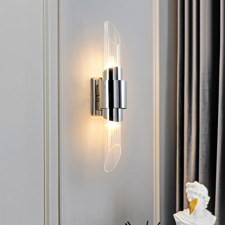Applique Murale à Colonne en Verre en Acier Inoxydable Moderne de Luxe avec 2 Lumières 