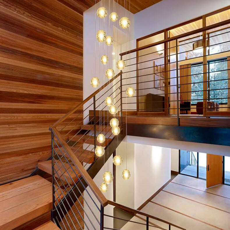 Modern Luxury Staircase Crystal Orb Ball Shade LED Loft Chandelier