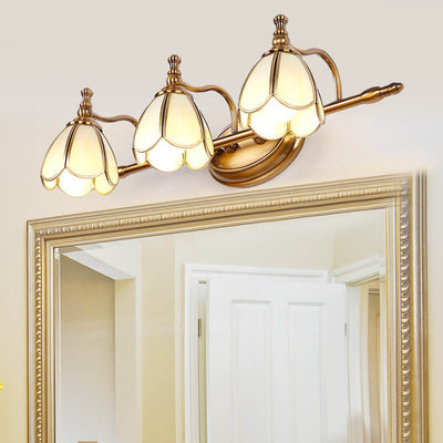 European Retro Light Luxury Iron Copper Glass LED Vanity Light Wall Sconce Lamp