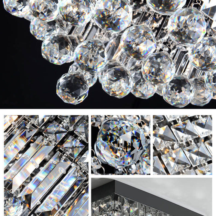 Traditional European Square Crystal Beaded Curtain 4-Light Flush Mount Ceiling Light For Living Room
