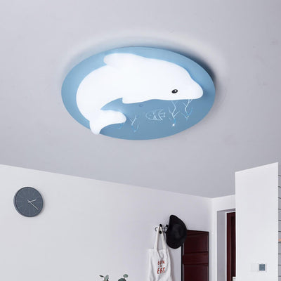 Cartoon Cute Dolphin Blue Disc LED Flush Mount Ceiling Light