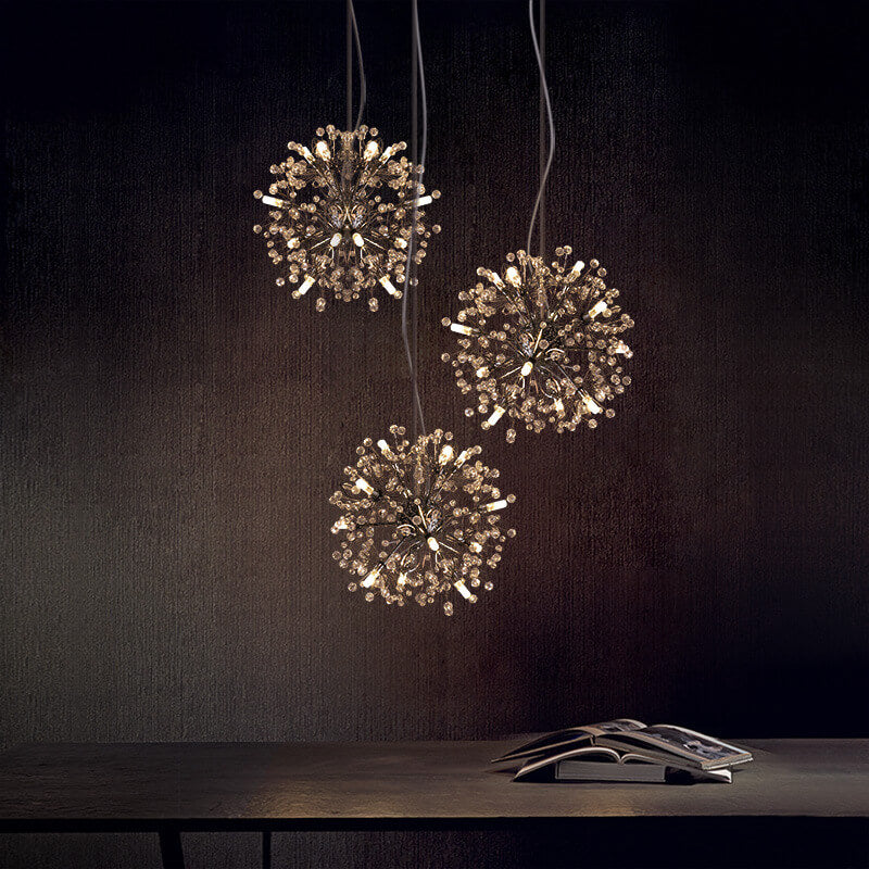 Nordic Light Luxury Round Ball Edelstahl-Kristall-LED-Kronleuchter 
