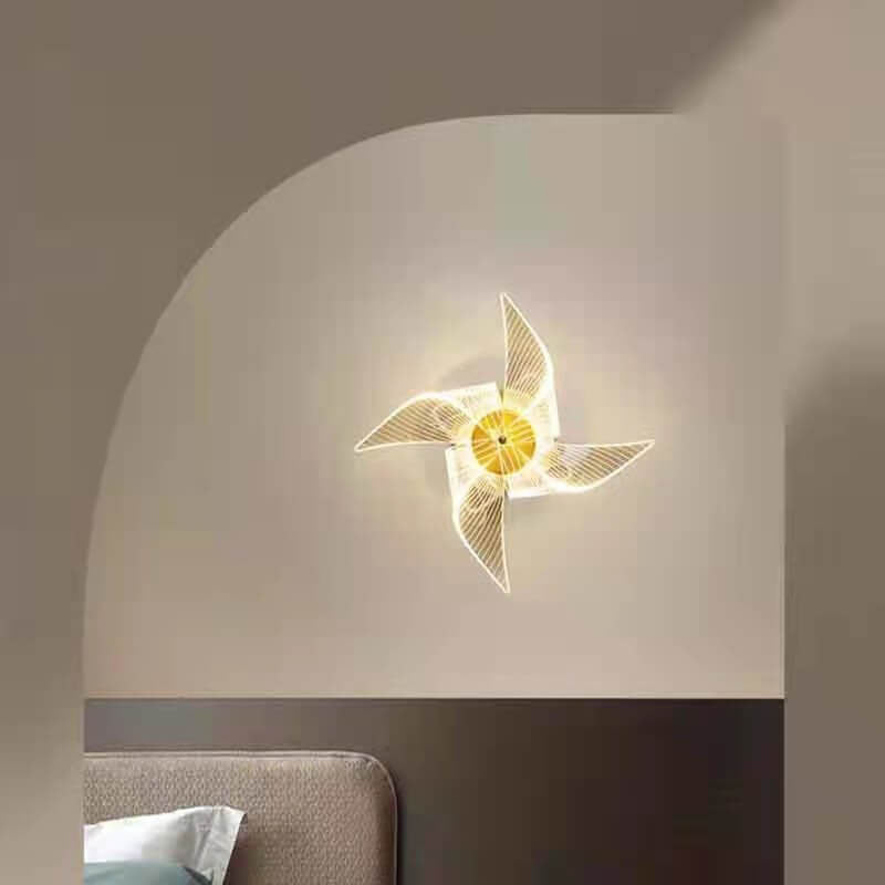Applique murale LED en acrylique et aluminium de luxe moderne en forme de moulin à vent 