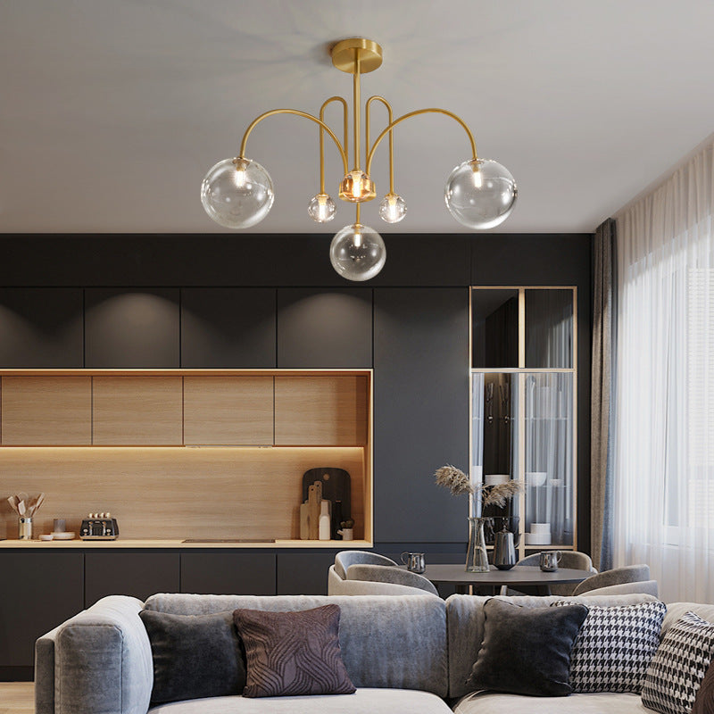 Modern Minimalist Glass Bubble Ball Brass 4/6/8 Light Chandelier