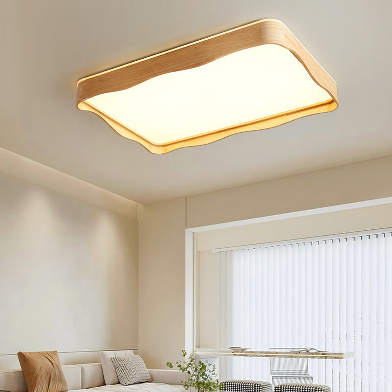 Luz de techo LED montada al ras con diseño de ondas cuadradas originales japonesas de madera 