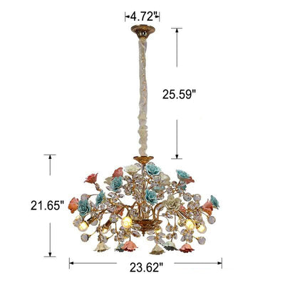 French Creative Colored Rose Iron 6-Light Chandelier