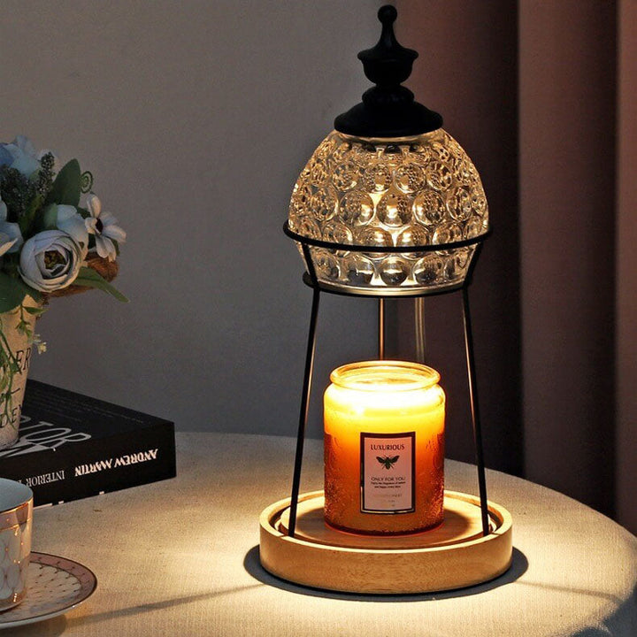 Lampe de table européenne en bois et cristal à 2 lumières en cire fondue 