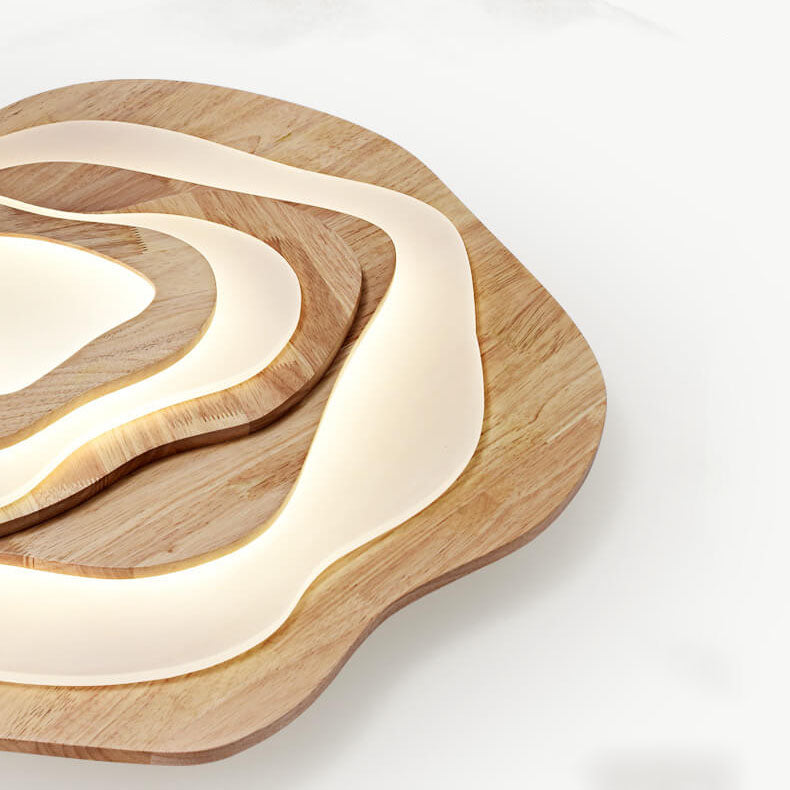 Luz de techo LED montada al ras geométrica redonda de madera maciza china moderna 