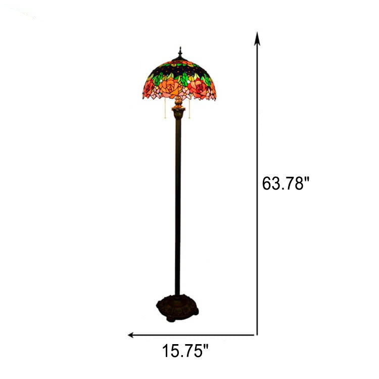 Tiffany Vintage Roses Stained Glass Dome 2-Light Standing Floor Lamp