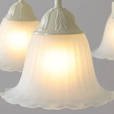 French Cream Glass Flower Shade 3/5/6/8 Light Semi- Flush Mount Ceiling Light