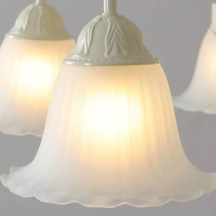 French Cream Glass Flower Shade 3/5/6/8 Light Semi-Flush Mount Deckenleuchte