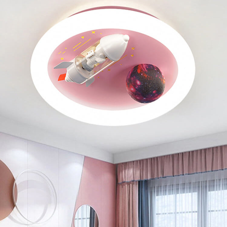 Modern Cartoon Spaceship Planet LED Kids Flush Mount Ceiling Light