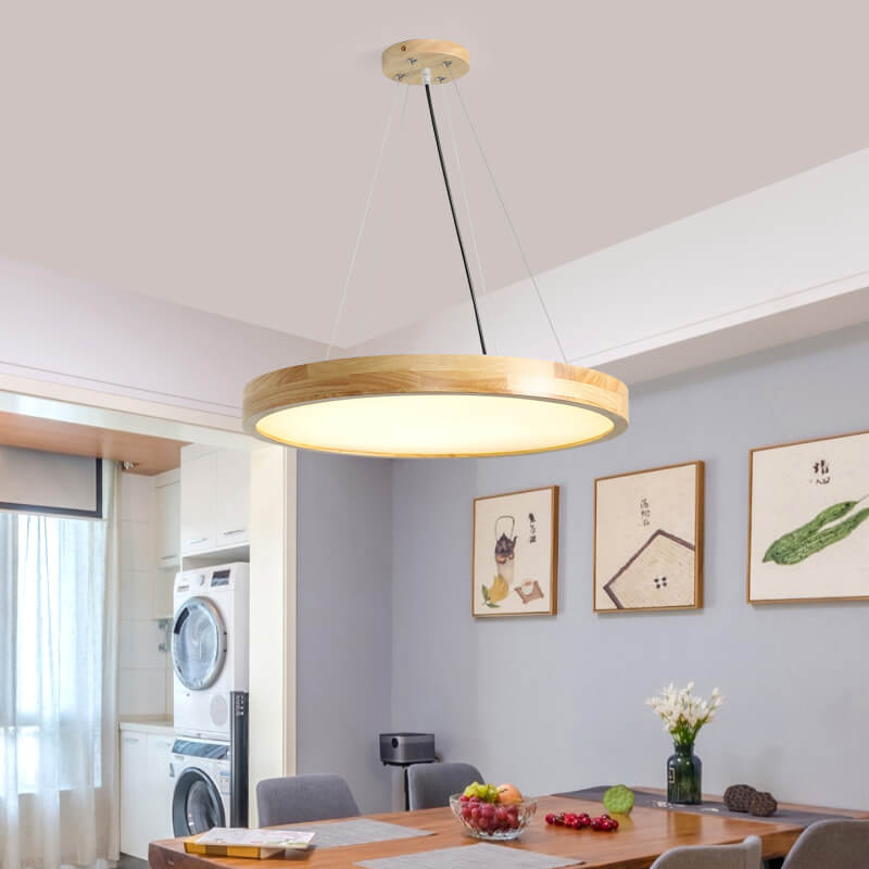 Japanese Simple Log Round Flat LED Pendant Light