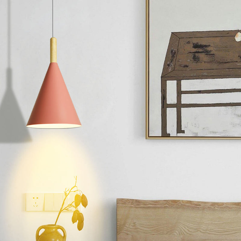 Nordic Minimalist Macaron Cone Wood 1-Light Pendant Light