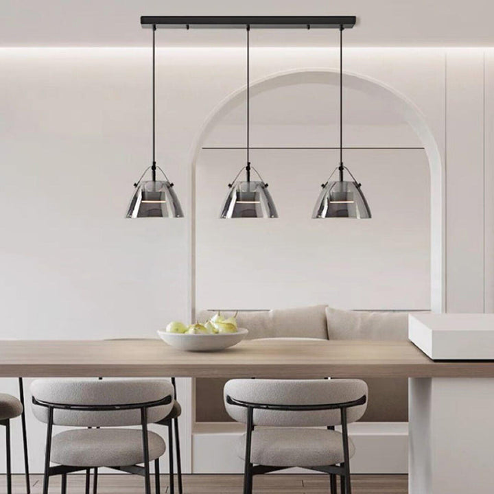 Contemporary Scandinavian Glass Conical Shade LED Island Light Chandelier For Dining Room