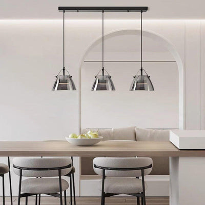 Contemporary Scandinavian Glass Conical Shade LED Island Light Chandelier For Dining Room