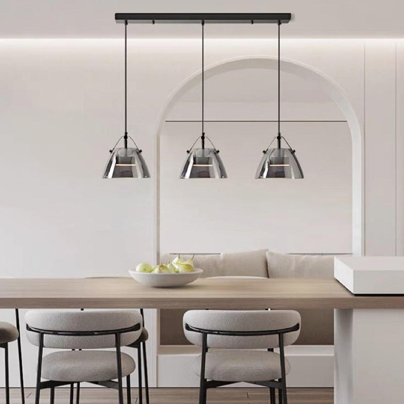 Contemporary Scandinavian Glass Conical Shade LED Island Light Chandelier For Dining Room