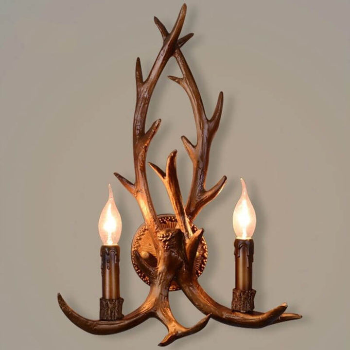Applique murale créative à 2 lumières en résine industrielle rétro avec bois de cerf 