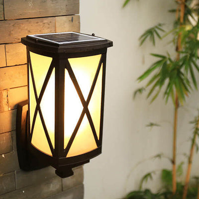 Solar Chinese Outdoor Square Column Cage 1-Light Wall Sconce Lamp