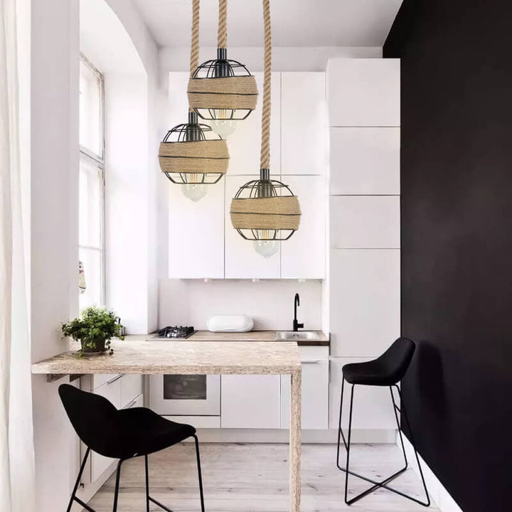Luminaire suspendu à 1 lumière en corde de chanvre et rotin nostalgique de style industriel 