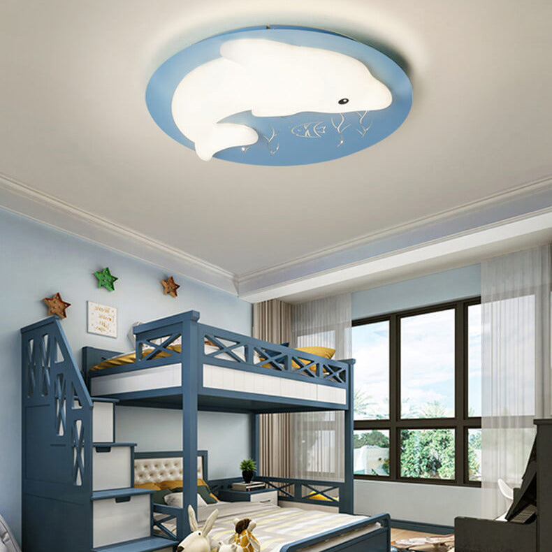 Cartoon Cute Dolphin Blue Disc LED Flush Mount Ceiling Light