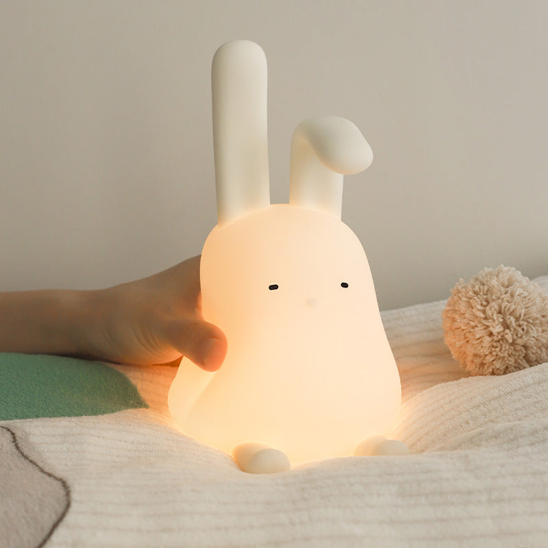 Creative Cute Folded Ear Rabbit Silicone Pat  LED Night Light Table Lamp