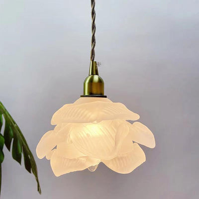 Französische Vintage Petal Glas 1-flammige LED-Pendelleuchte 