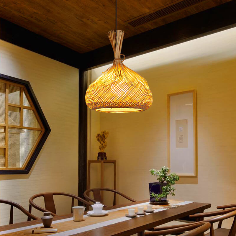 Modern Bamboo Weaving Pear Drop 1-Light Pendant Light