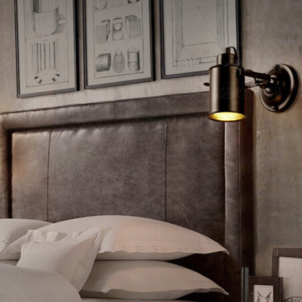 Lampe murale à un feu en fer cylindrique vintage traditionnel pour chambre 