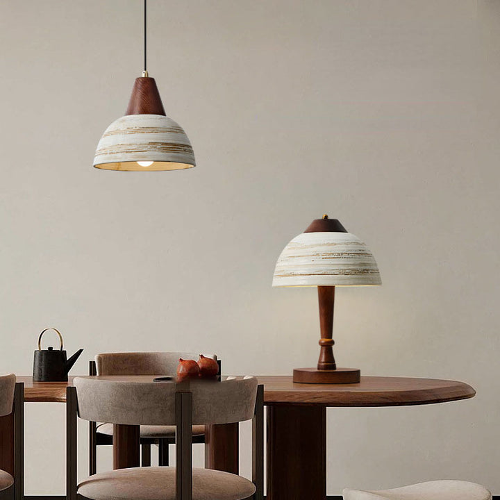 Lampe de table LED vintage en bois massif avec dôme en céramique 